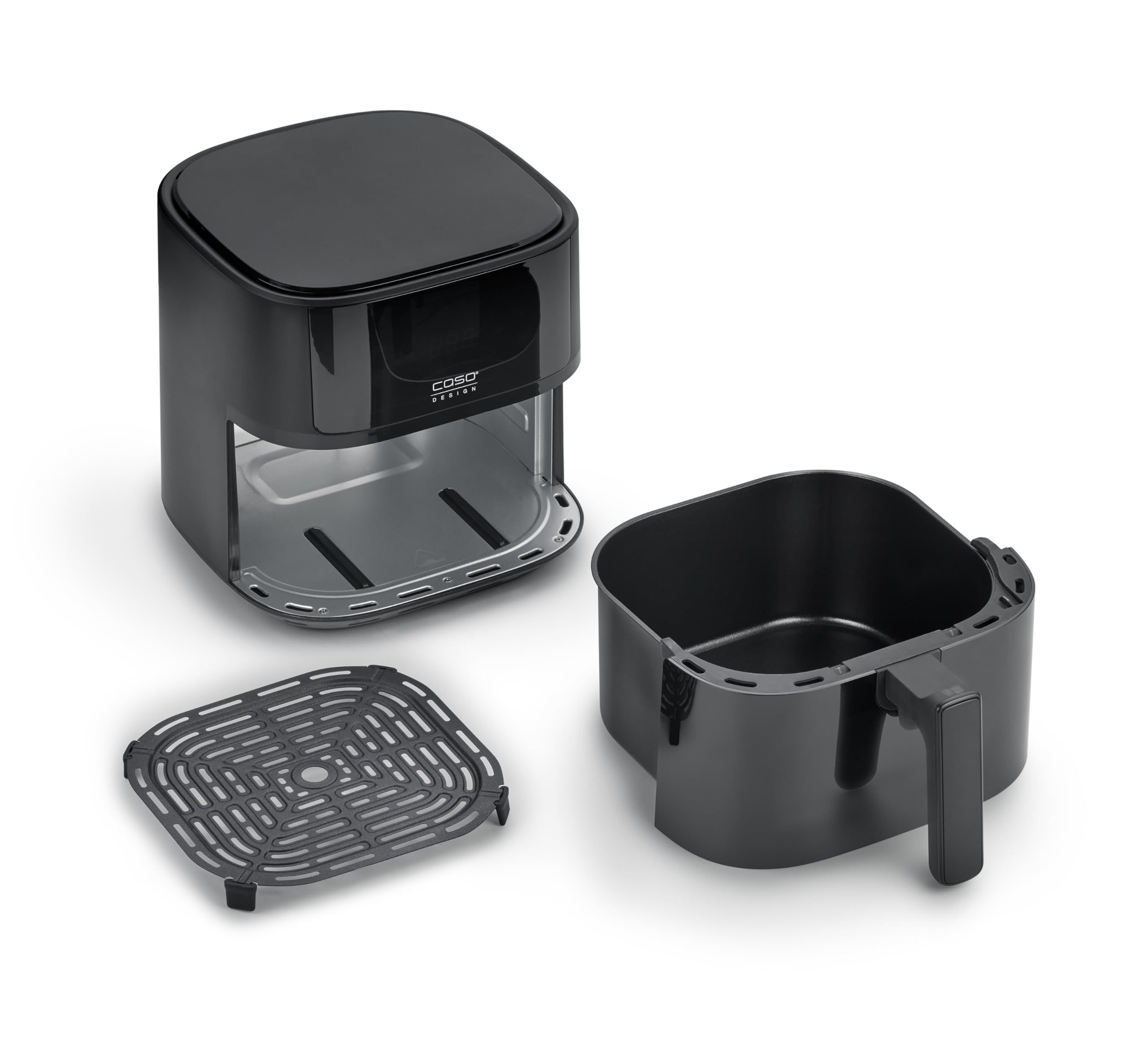 CASO Design Freidora de aire sin aceite AirFry 6.0 con doble compartimento de 6 L, 8 programas, SHAKE-Reminder, Temperatura y Tiempo Regulables, pantalla LED, lavavajillas, 1700W