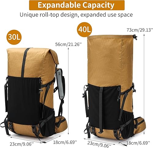 Miniatura 3 de Mochila de senderismo, 30 L + 10 L, bolsa de senderismo de capacidad extra grande, mochila de campamento con marco interno, mochila deportiva ligera