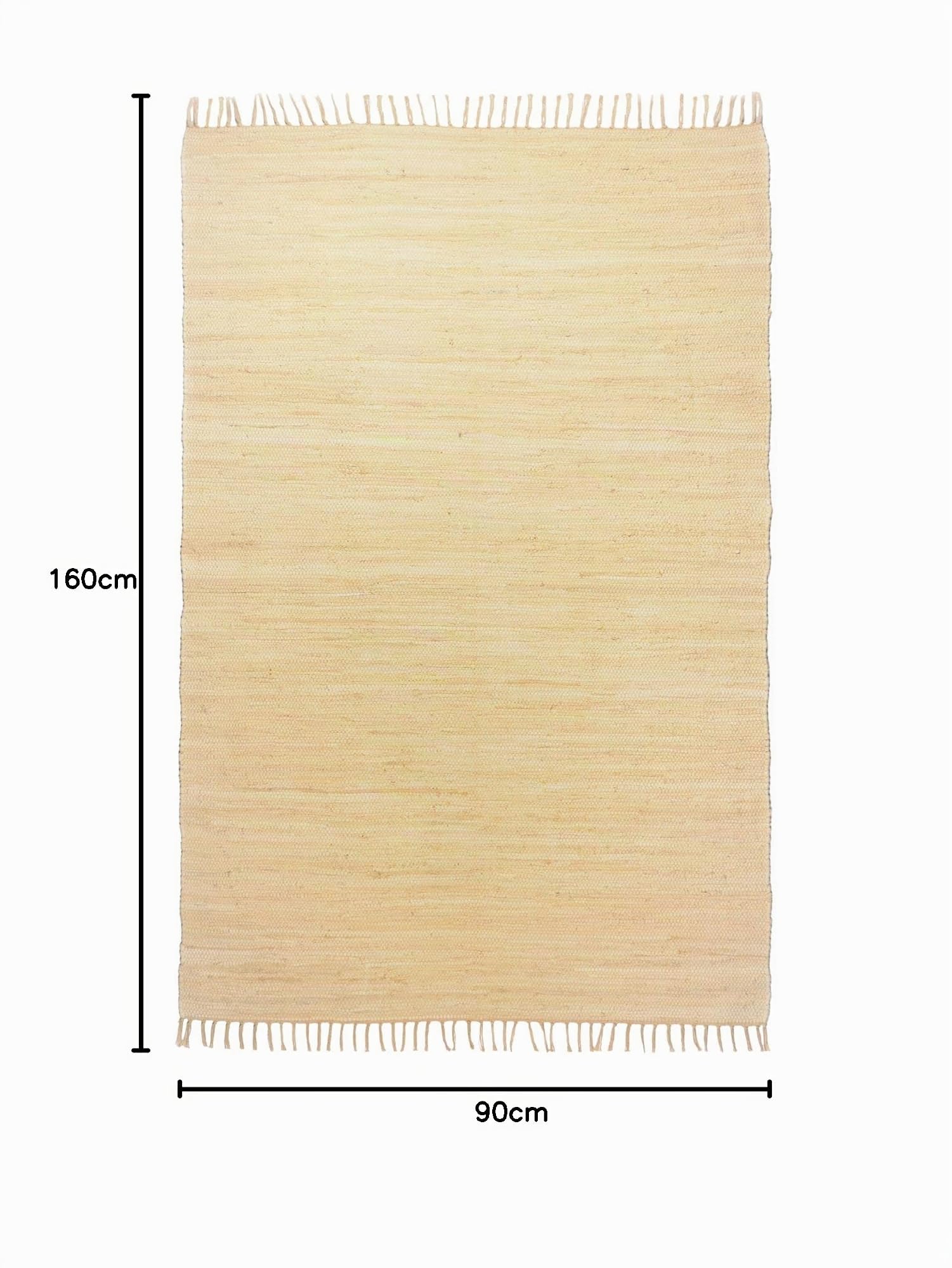 Dhurry - Tappeto in 100% cotone, tessuto a mano, lavabile, utilizzabile su entrambi i lati, 90 x 160 cm, colore naturale