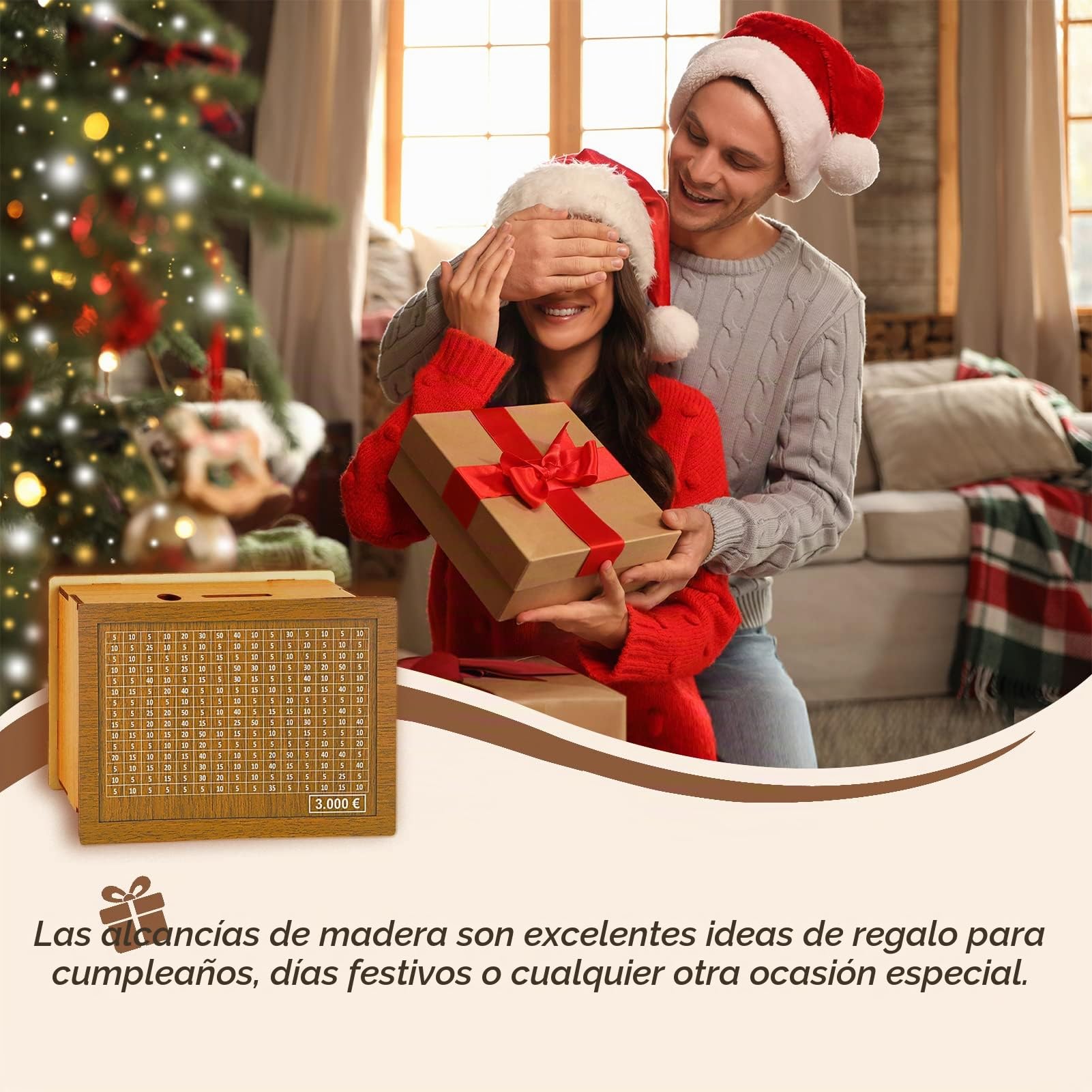 Hucha de madera digital reutilizable con bolígrafo borrable, objetivo de ahorro