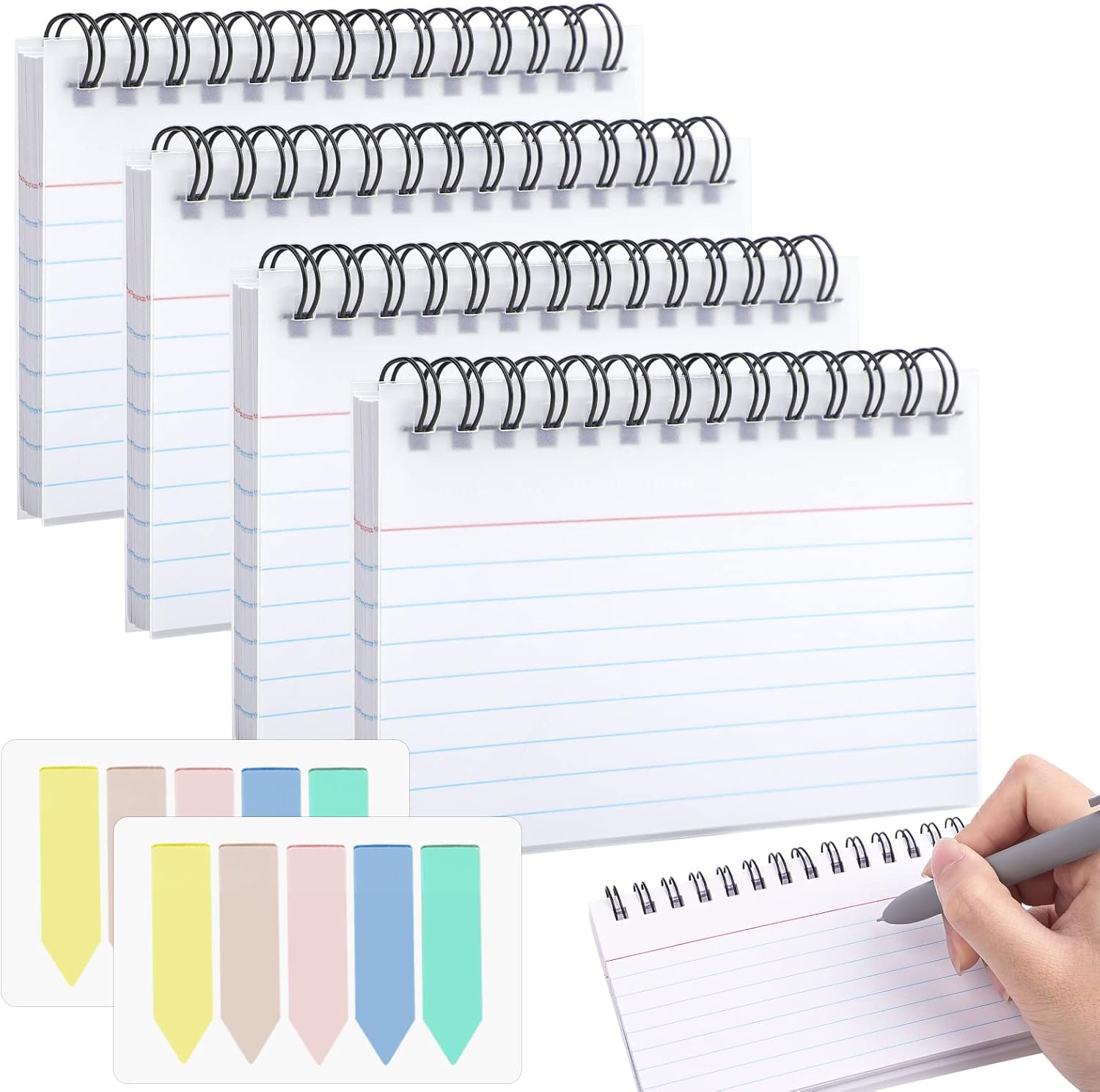 DAJAVE 20 Pack Flash Cards 1000 Sheets Revision Cards Spiral Bound