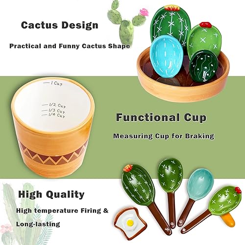 Miniatura 4 de Juego de posavasos de cactus para decoración del hogar y cucharas medidoras de cactus