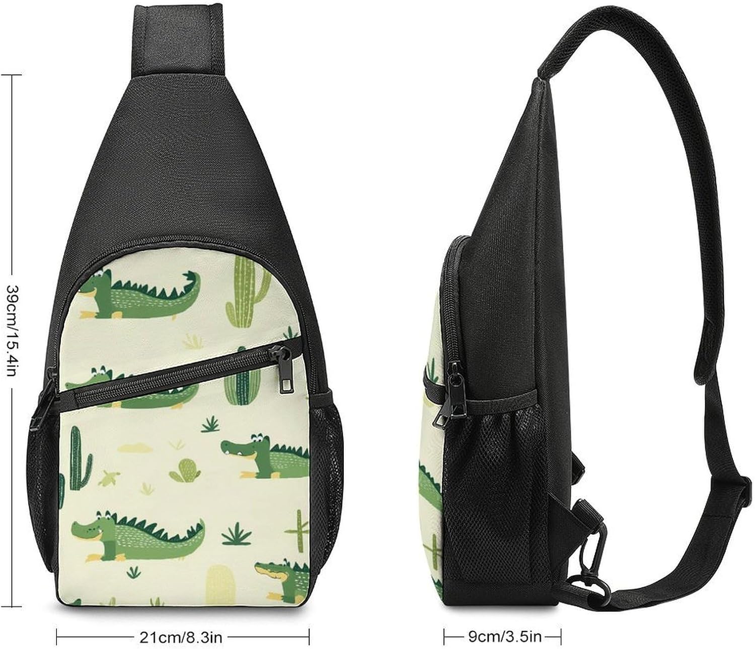 Alligators Cactus Crossbody Sling Backpack Chest Bag Daypack | unisex,trendy,with convertible and detachable shoulder strap,side pockets