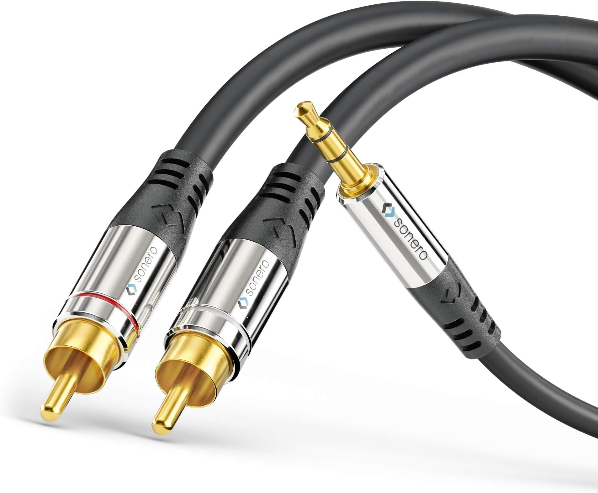 Sonero S-AC600-050 Premium Audio Adapter Cable 5.00 m 3.5 mm Jack to 2x RCA Male Gold-Plated Contacts Black