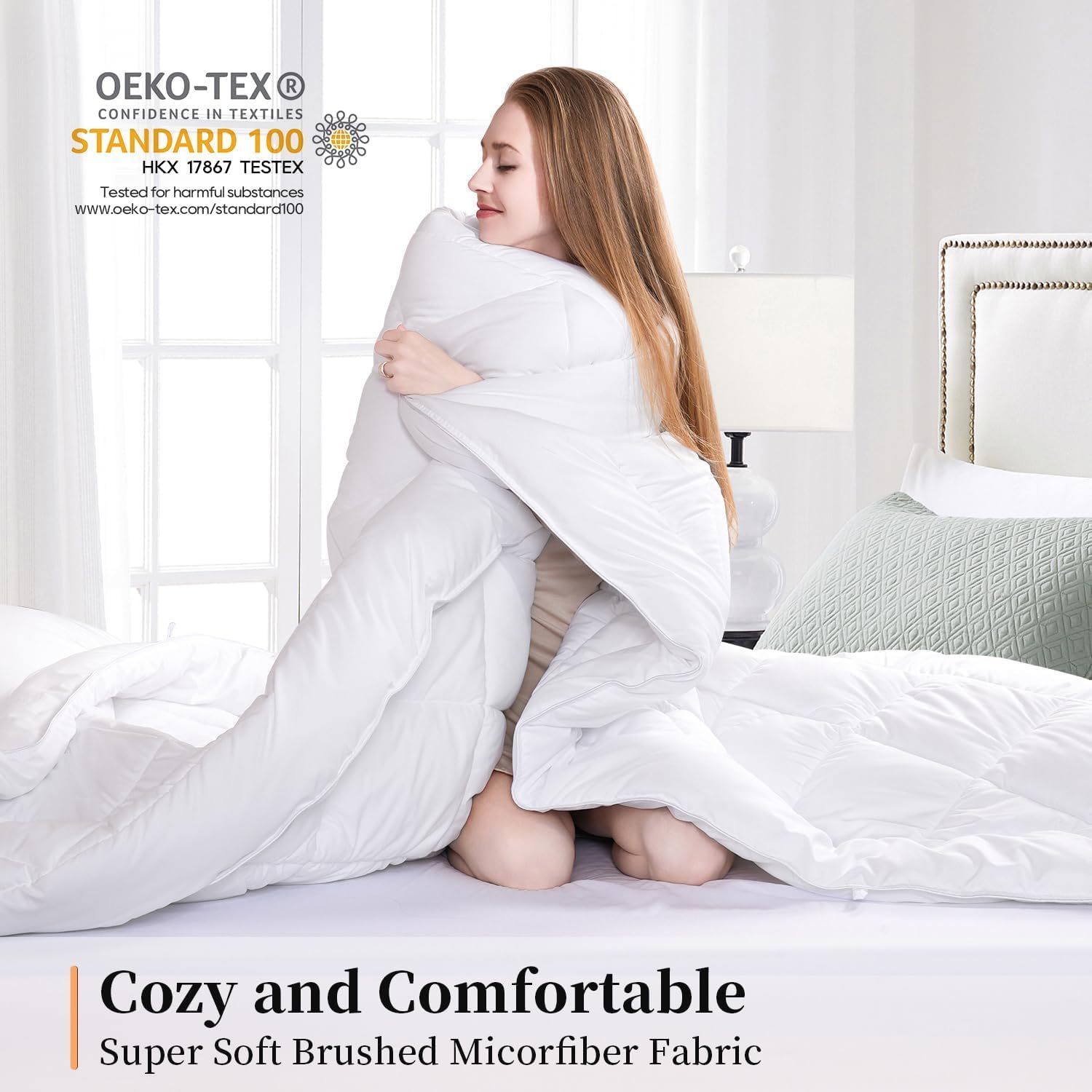 GOHOME 128x120 Oversized King Comforter All Season Extra Large King Size Microfiber Comforter Quilted Down Alternative Duvet Insert with 8 Corner Tabs