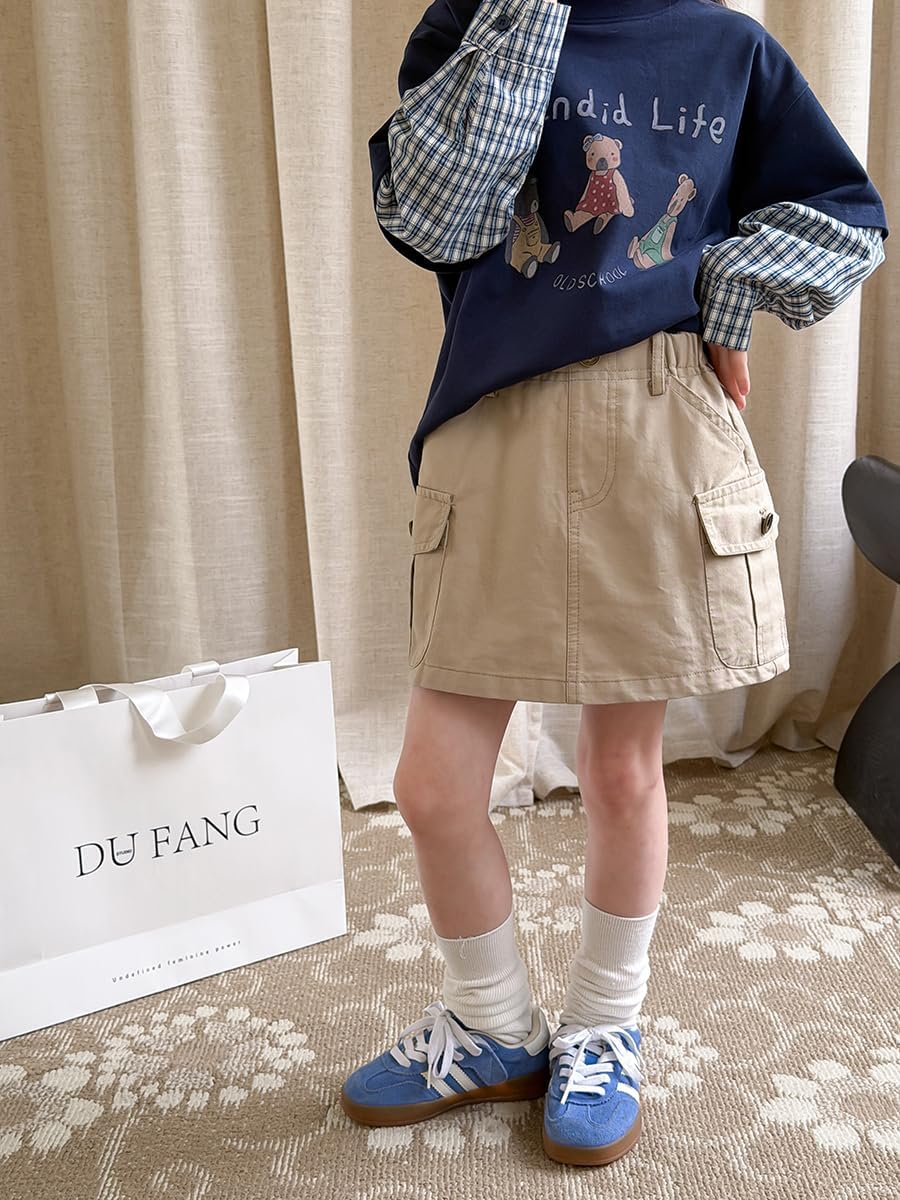 Somlatrecy Summer Girls Skirt Short Underneath Cotton Cargo Kid Skorts with Pocket