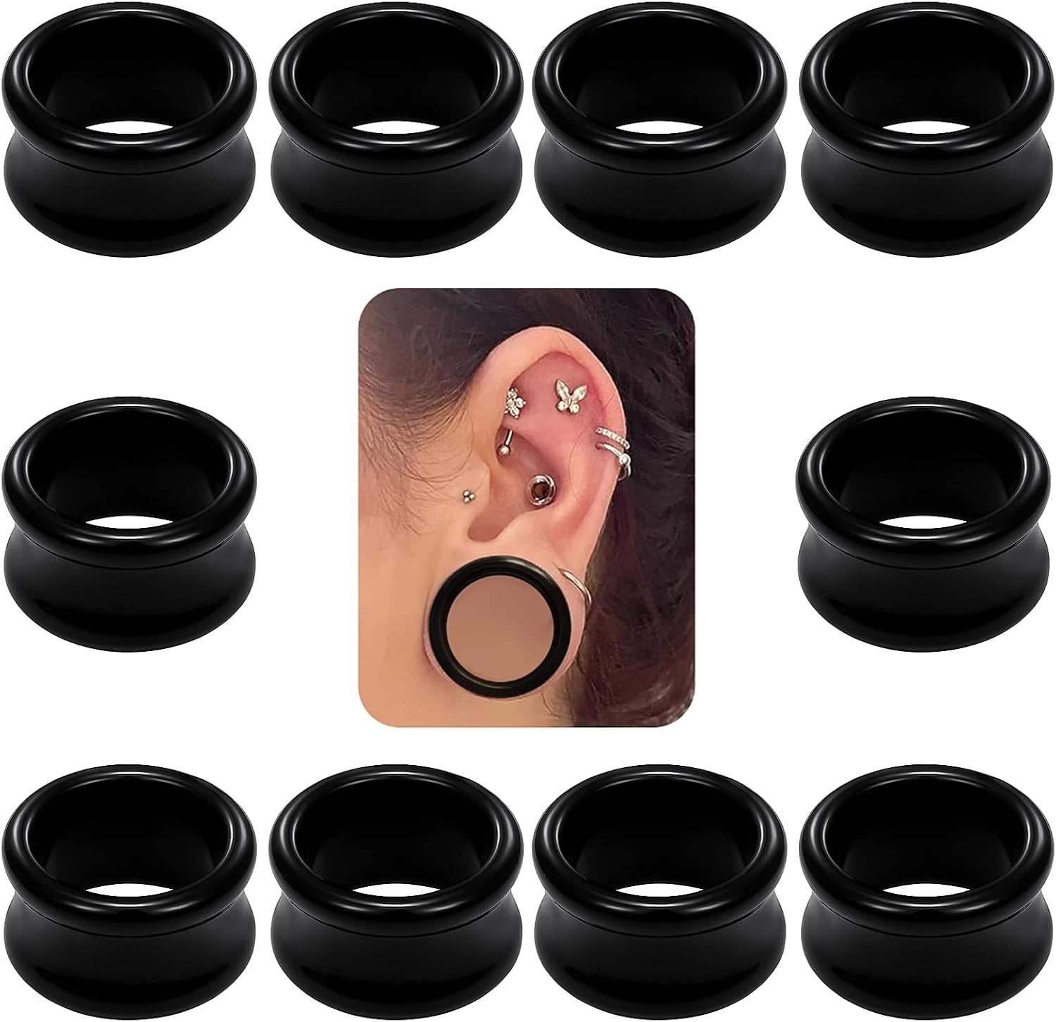 6G-30MM Hollow Acyrylic Gauges for Ear Saddle Plugs Gauges Tunnel Expanders Stretcher Double Flared Flesh Piercings Body Jewelry Set for Women Men