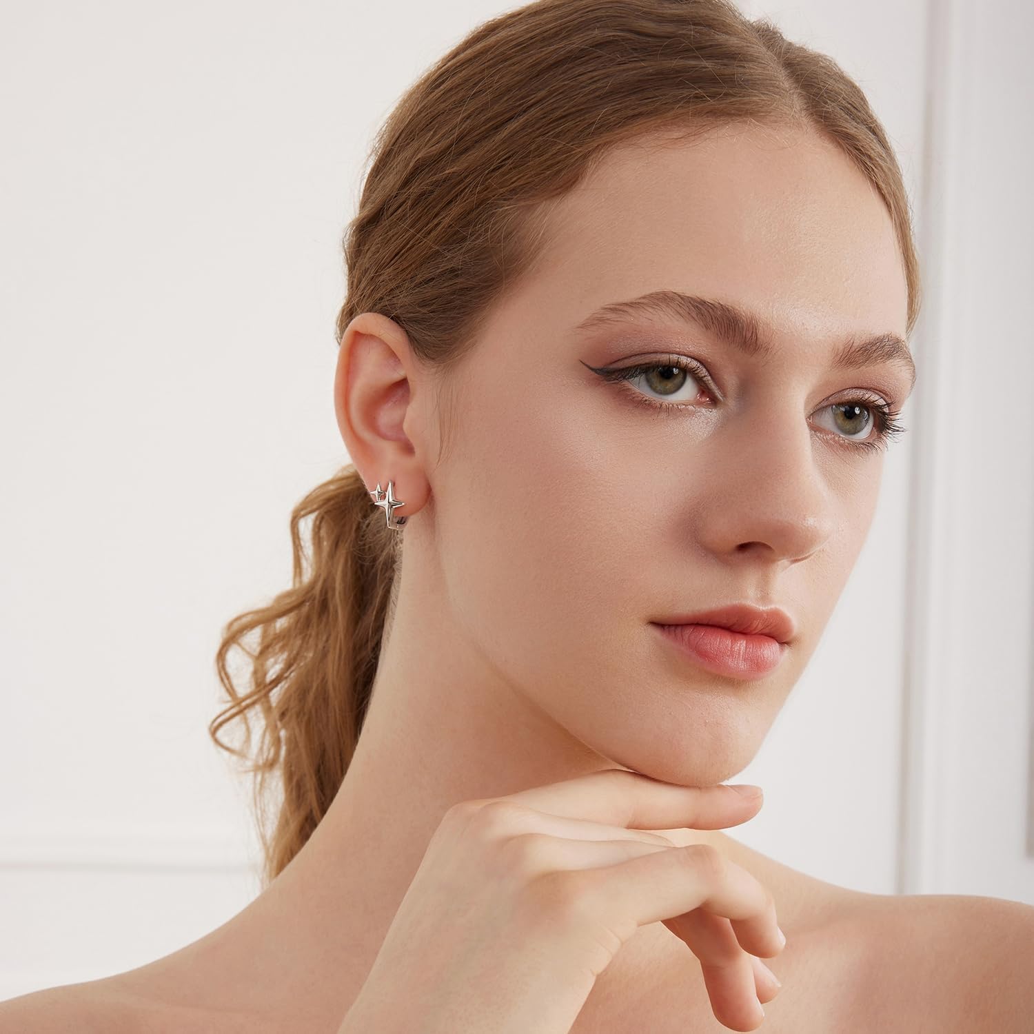 Hoop Earrings for Women Lightweight Minilmalist Pearl/Infinity/Star/Cross Earrings for Sensitive Ears Dainty Huugies Hoop Earrings for Women - Image 7