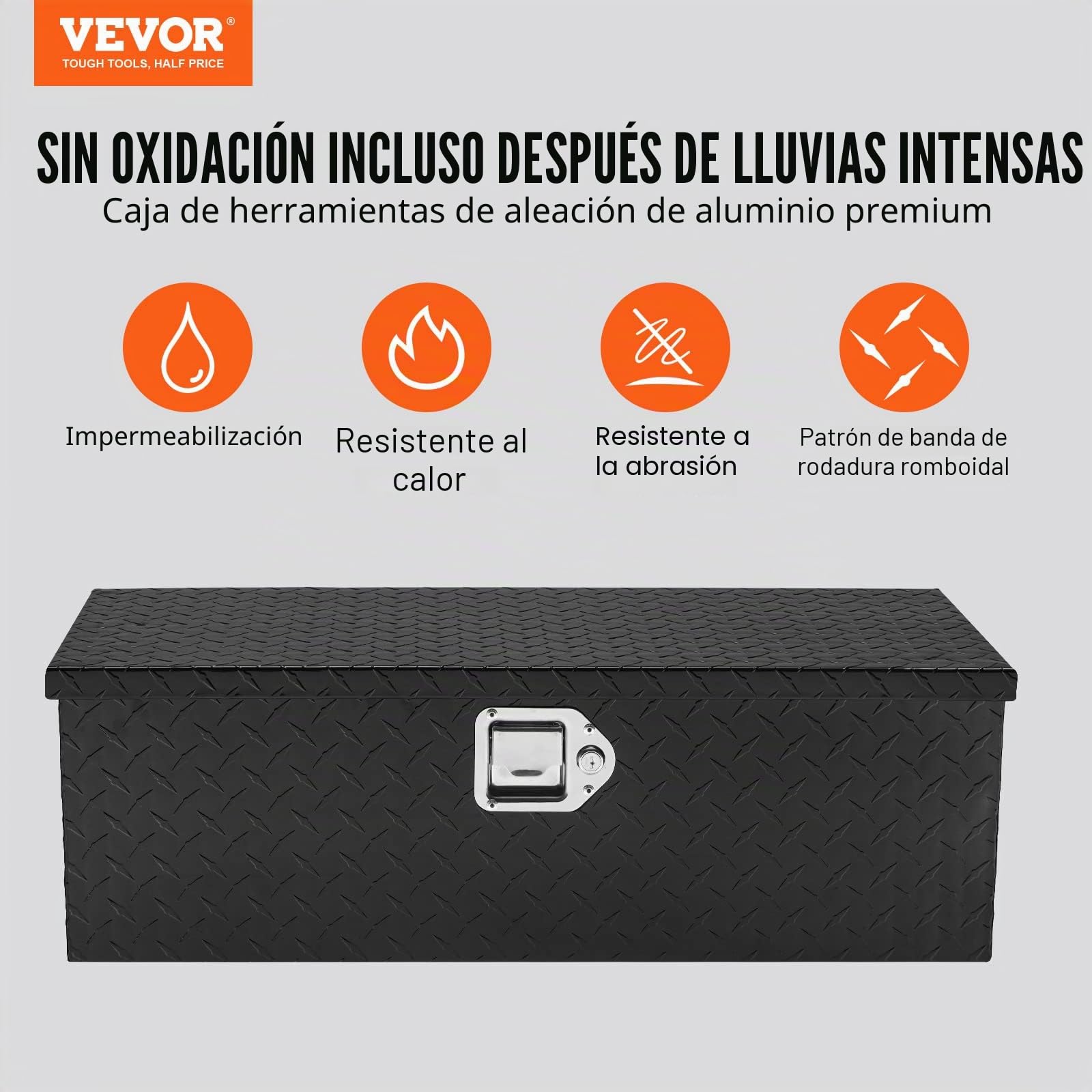 VEVOR Caja de herramientas de aluminio para camión, 76,2 x 33 x 24,4 cm caja volcadora con cerradura con llaves y asas laterales para almacenamiento de contenedores de basura de coche, caravana, Negro