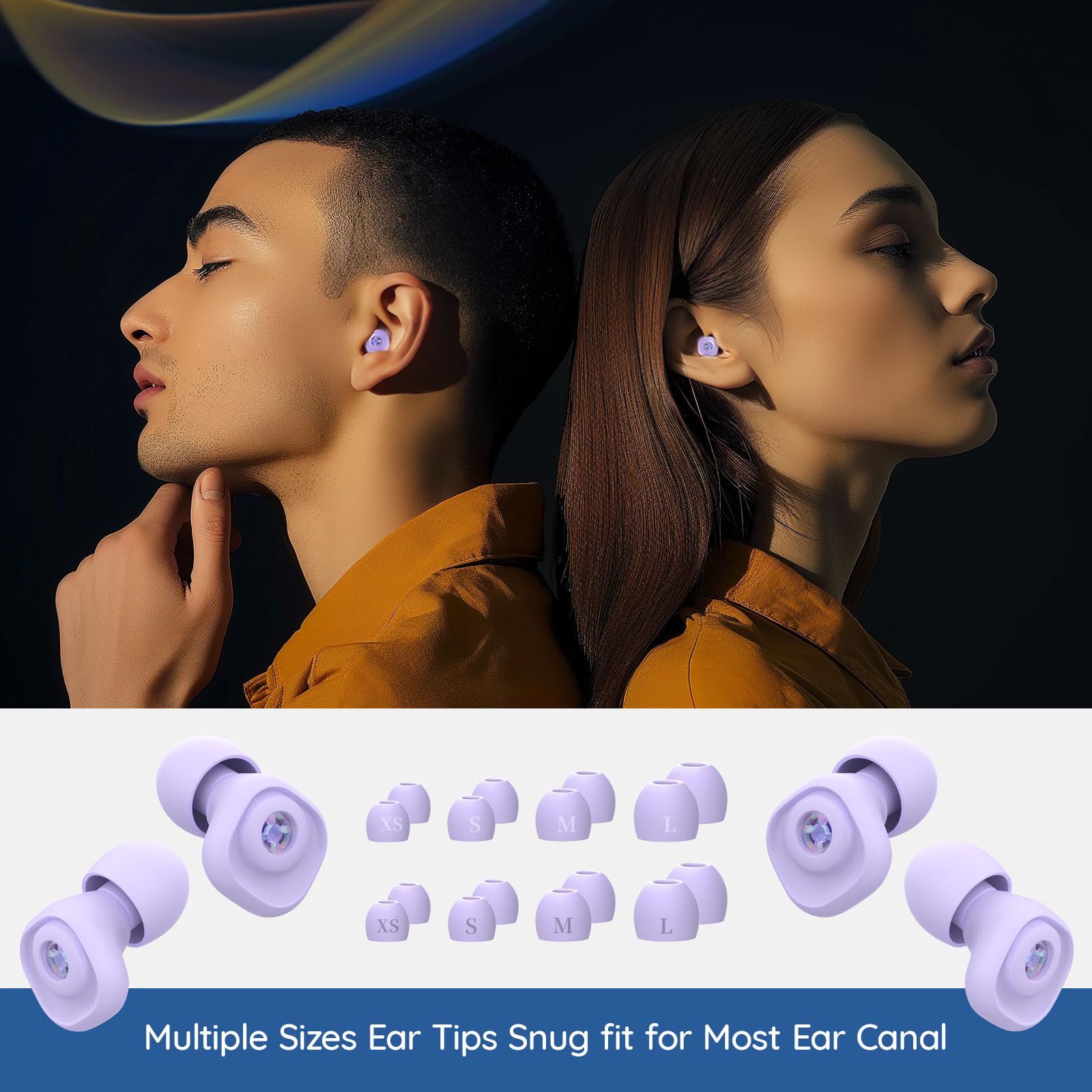 Lot de 2 paires de bouchons d'oreille de concert, haute fidélité, réduction du bruit, bouchons d'oreille en silicone avec embouts (L/M/S/XS) pour concert, bar, événements sportifs (violet +