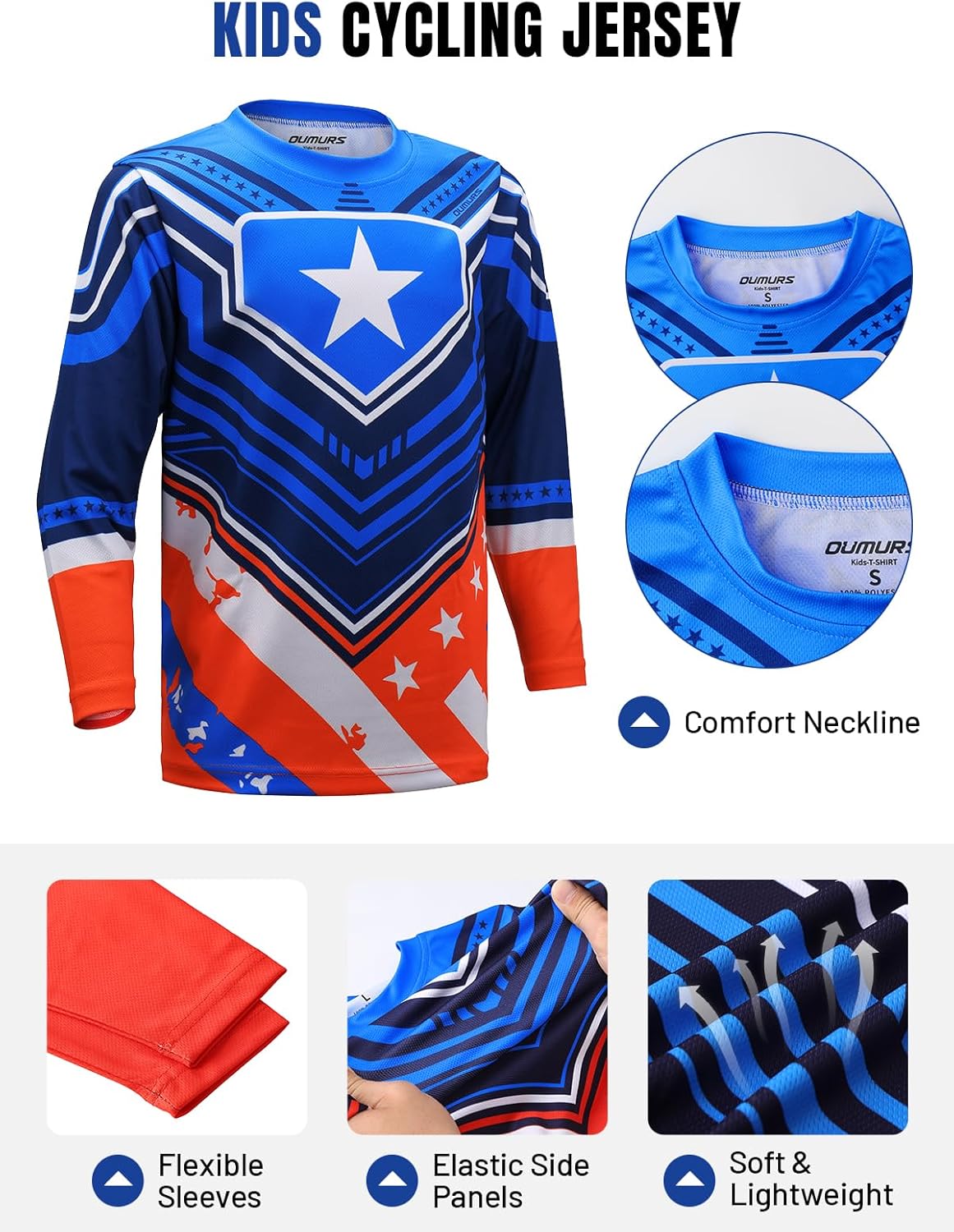 Kids Cycling Jersey for 3-14 Year Olds Youth Motocross Shirts Long Sleeve Dirt Bike Jersey Child Off Roading Clothing