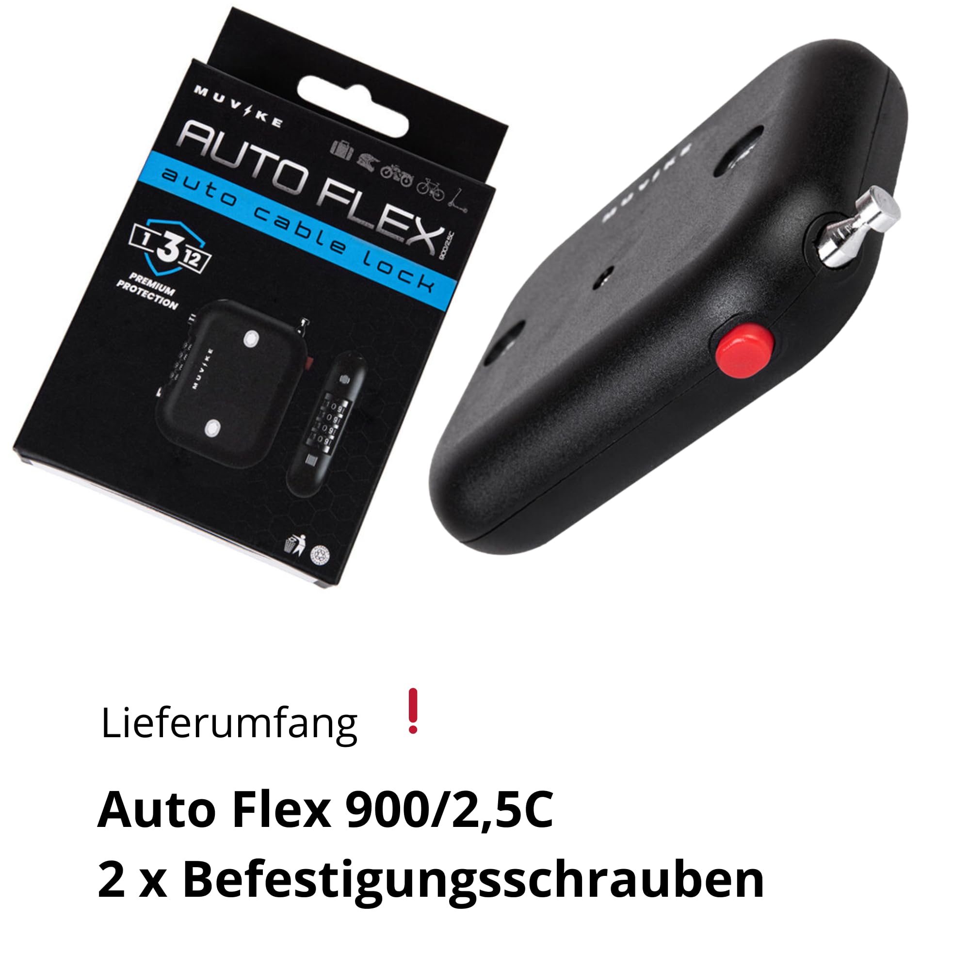 MUVIKE Kompakt Fahrradschloss 90 cm Sicherheitskabel mit Zahlenschloss 167 g Kompakt, Ultraleicht & aufrollbar ideal für Helm, Gepäck, E-Scooter 