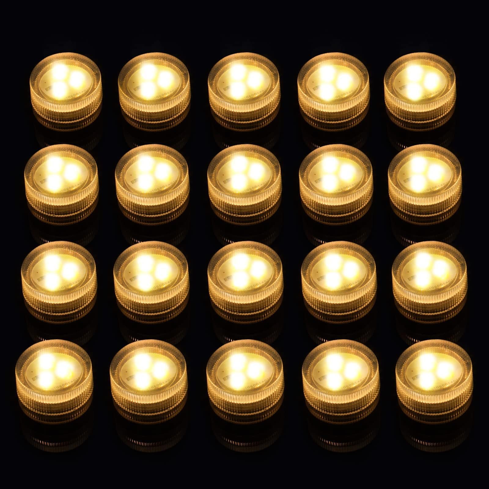 LUXJET Mini Underwater Waterproof LED Lights - Warm White Tea Lights Battery Operated, Small LED Candle Light, Vase Aquarium Whirlpool Party Wedding Decoration (20 Pieces without Remote Control)