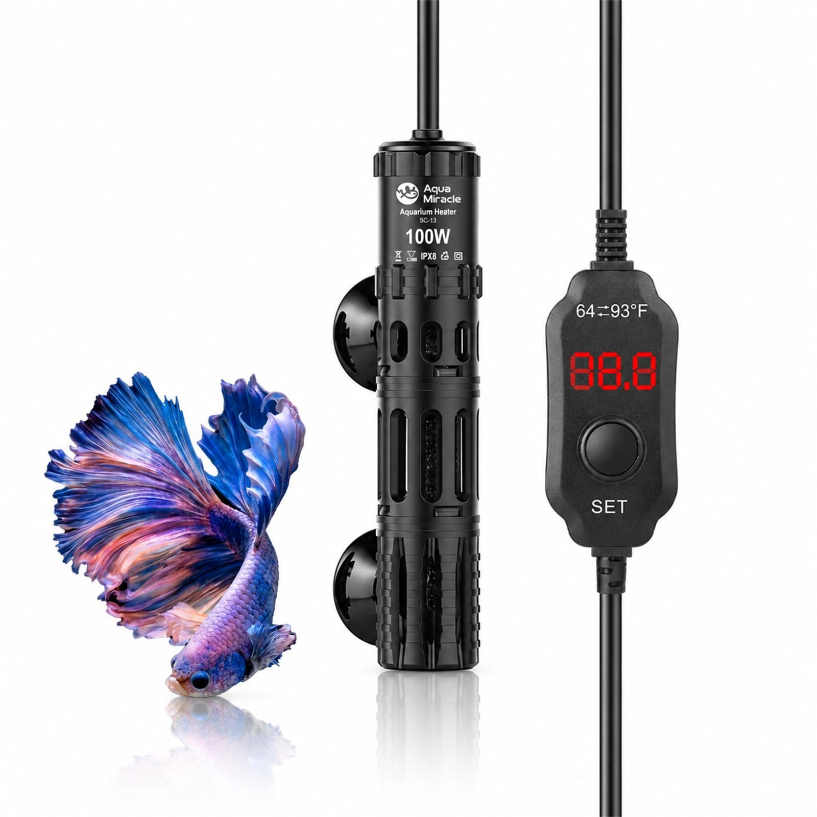 AquaMiracle Aquarium Heater Dry-Run Auto Power-Off &amp; Overheat Protection