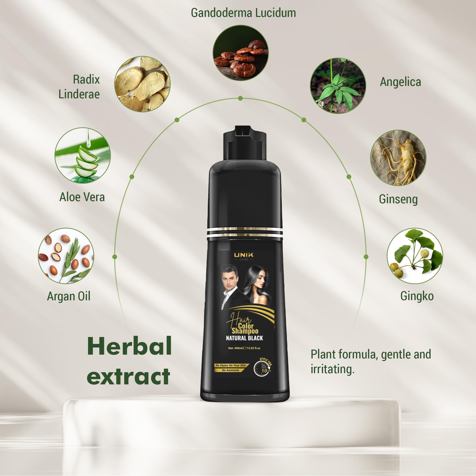 UNIK Care Hair Dye Shampoo Black 400ml – 3-in-1 Hair Color