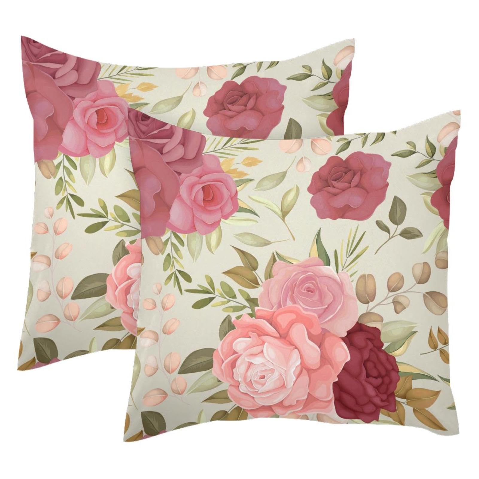 Housse de coussin de Noël fleurs roses vintage 40x40cm pour raviver une déco de canapé terne