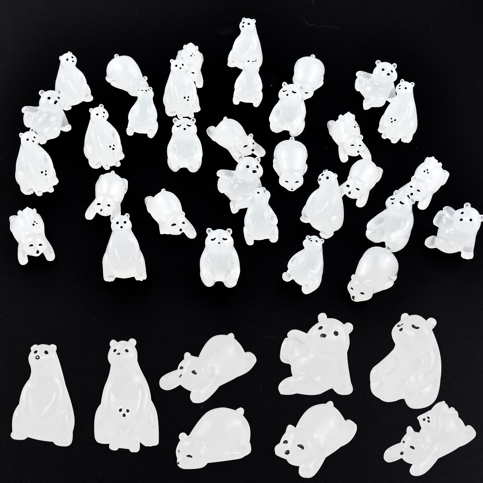 32 Pieces Luminous Mini Polar Bear Resin Animals for Dollhouse Fairy Garden Birthday Decorations