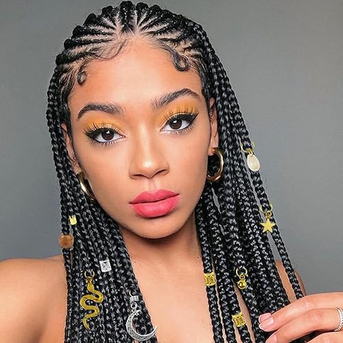 Miniatura 4 de Qingchuang 241 piezas de joyas para el cabello para trenzas, rastas de metal dorado y plateado, conchas de imitación de madera, puños ajustables,