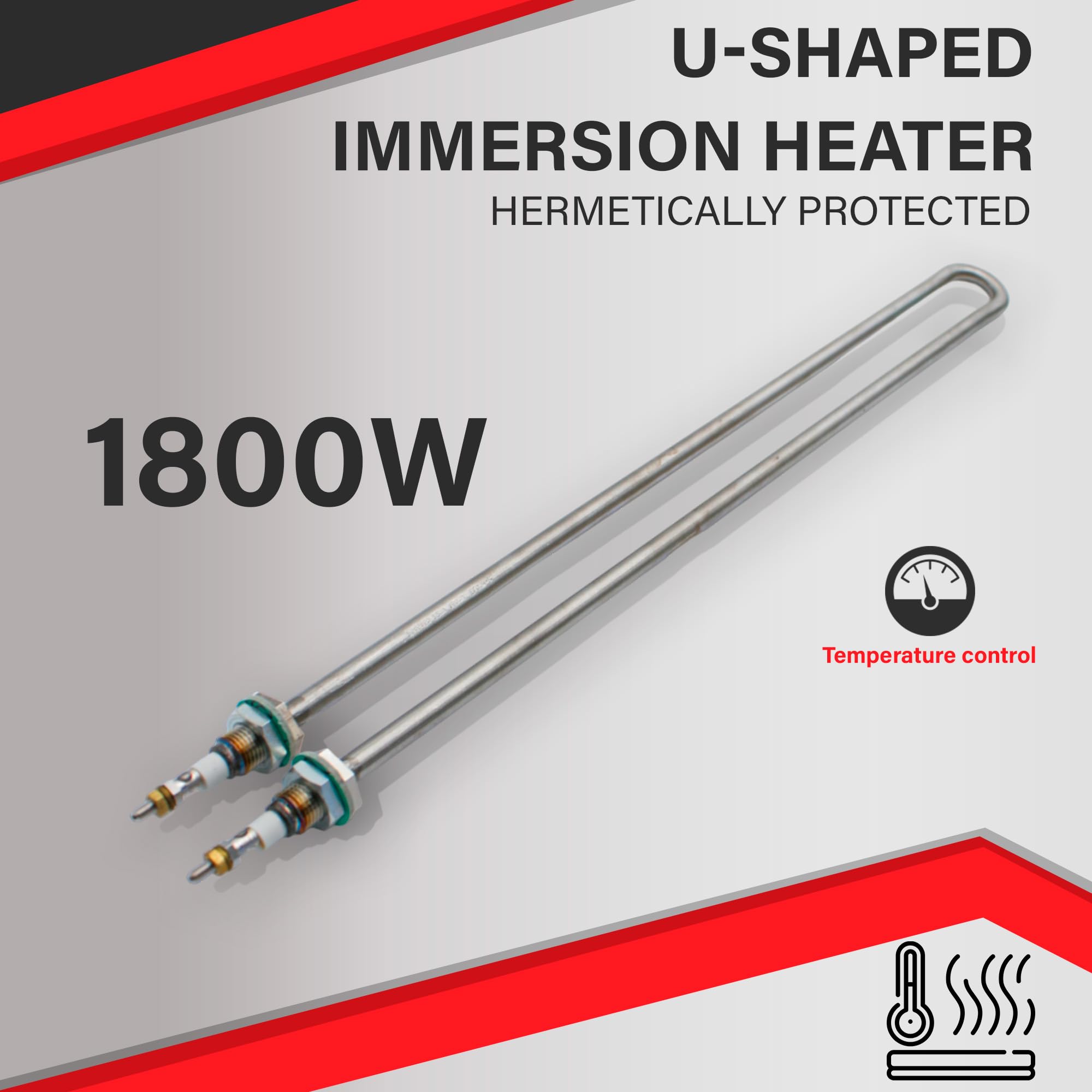 DOJA Barcelona | Résistance d'Immersion en Forme de U | 1800W | Résistance pour Chauffe de Liquides | 470mm | Rechange Chauffante | 230V | Chauffe pour Réservoirs, Chaudières et Conteneurs de Stockage