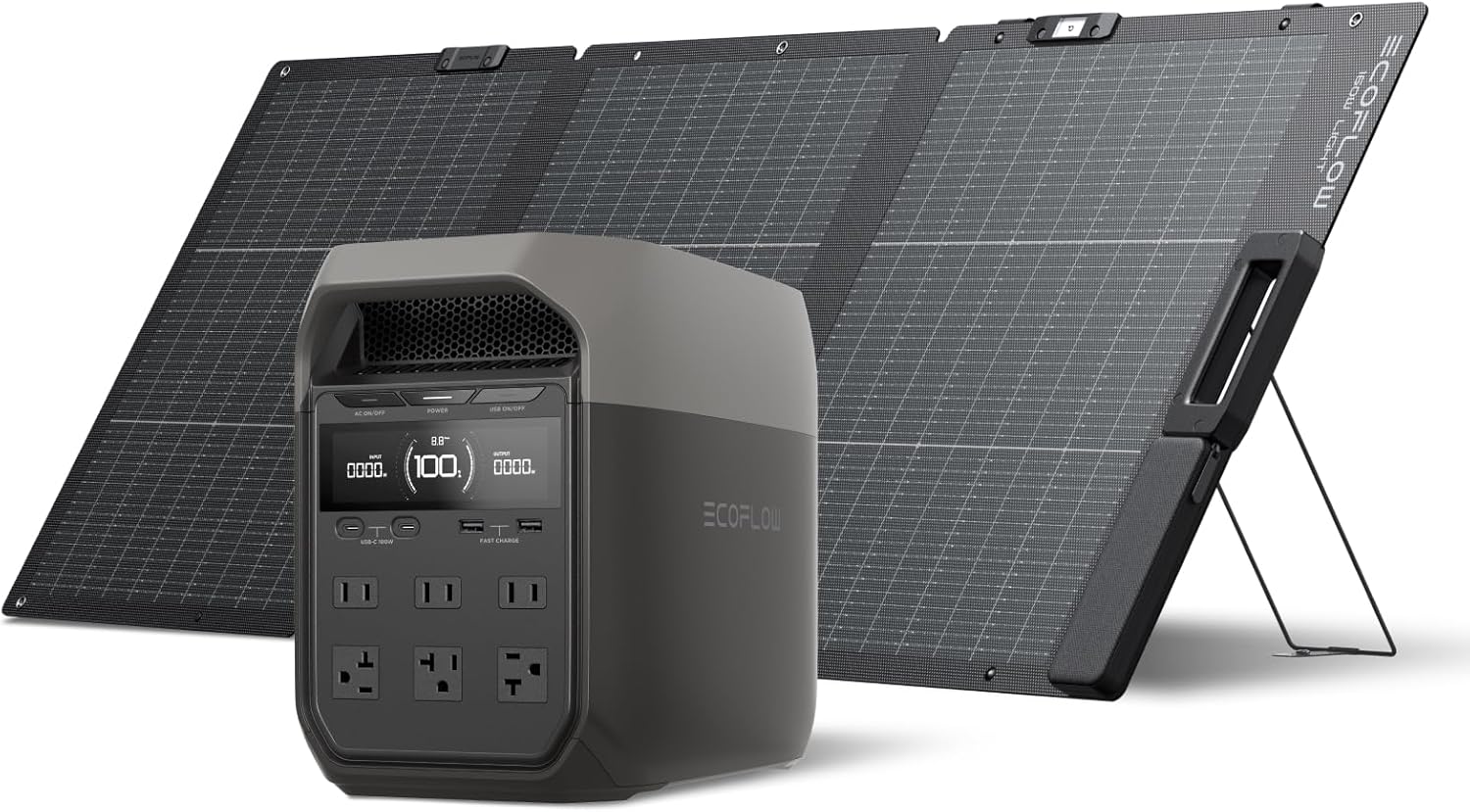 EcoFlow DELTA 3 ポータブル電源 と 160Wソーラーパネル 1枚 2点セット 1024Wh リン酸鉄リチウムイオン 業界最速級の充電速度 56分で100%充電 高出力AC(定格1500W / サージ3000W) 大容量 高出力 高変換効率25% 防水防塵 節電 停電対策 防災グッズ エコフロー