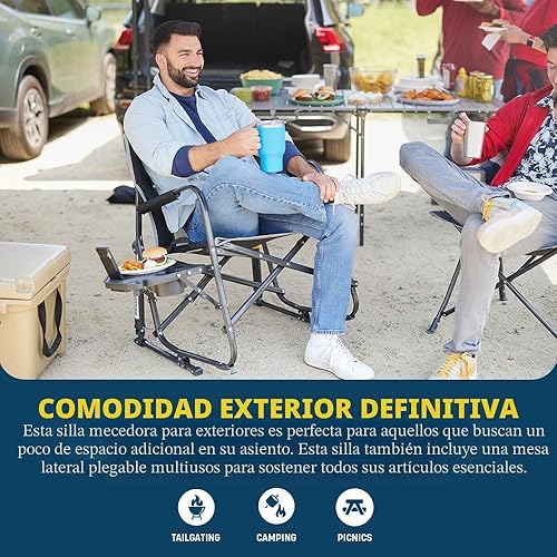 Miniatura 4 de GCI OUTDOOR Freestyle Rocker XL con mesa auxiliar Silla de campamento Mecedora plegable portátil con reposabrazos sólidos y duraderos, soporte Rojo