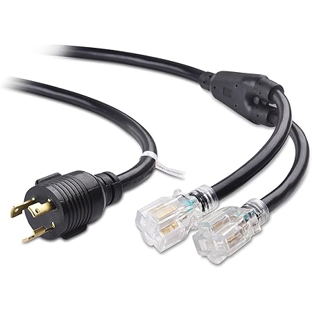 Cable Matters LED-Lit 3 Prong 30 Amp to 15 Amp Adapter for Generator (30 AMP to 110 Adapter Splitter) 3 Feet - NEMA L5-30P to 2X 5-20R