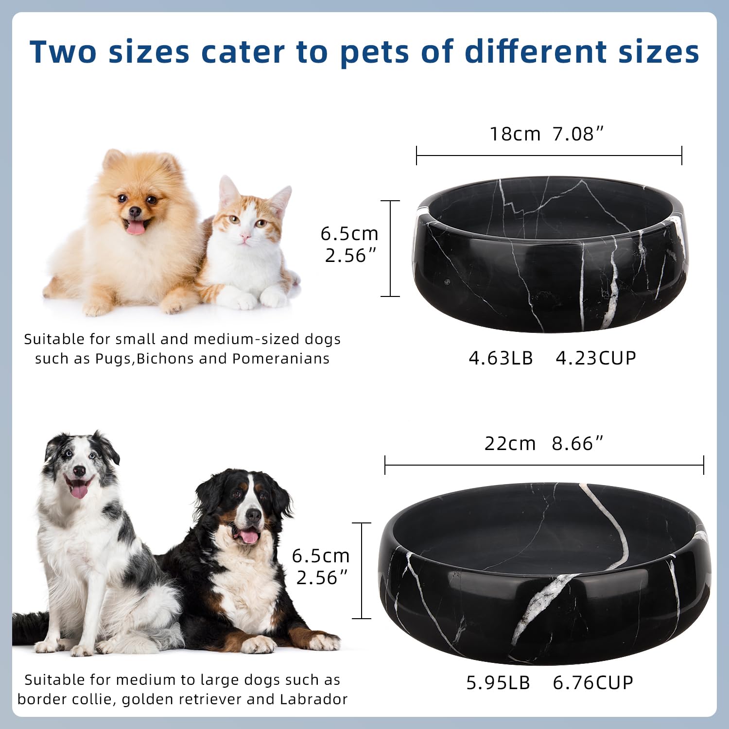 Hundenapf Marmor, Schwarze Marquina, für Kleine und Mittelgroße Hunde | Natürliche, Strapazierfähige Haustiernäpfe, Rutschfeste Katzenfutter und Wassernäpfe, Steingeschirr
