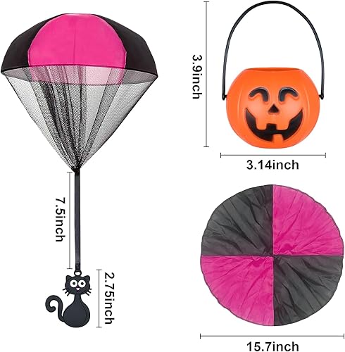 Miniatura 3 de Paquete de 6 cubos de calabaza pequeños precargados con paracaídas de juguete de fiesta de Halloween, juguetes voladores de mano al aire libre,