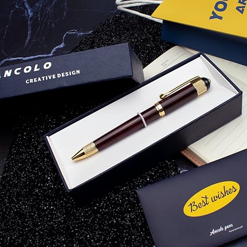 Vista 2 de Ancolo Bolígrafo personalizado Fancy Nice Pen Set con caja de regalo, dos recambios de tinta negra y tarjeta de regalo grabada con tu mensaje