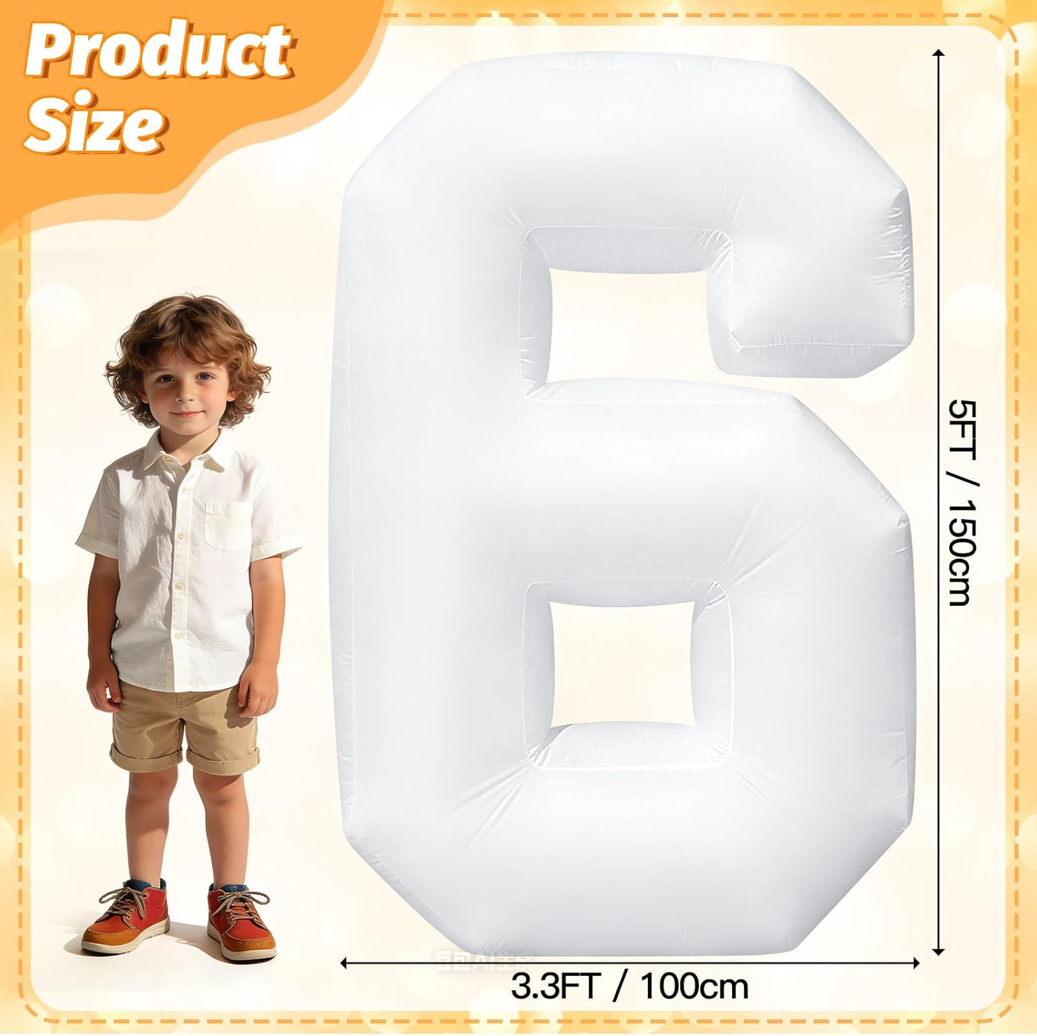 5FT Giant Inflatable Number 6 Decoration, Easy Setup Reusable Blow Up Marquee with Built-in 3 LED, 6th Birthday Party Supplies for Boys Girls, Indoor Outdoor Decor for Anniversary Celebrations