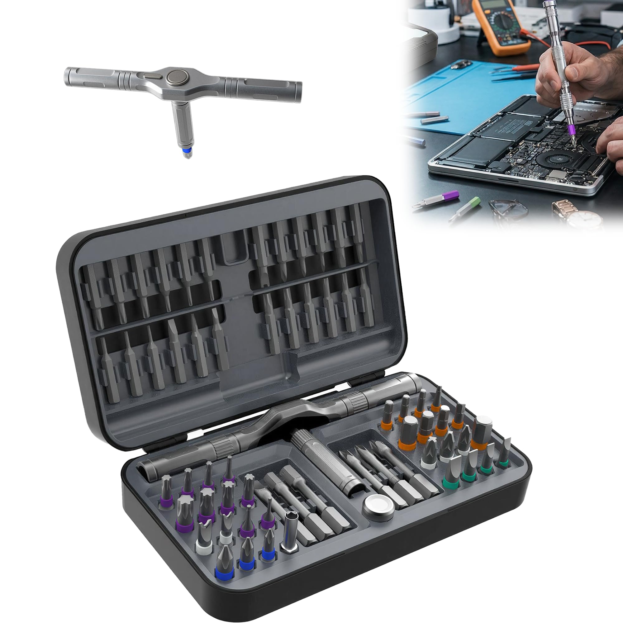 YOZAIUUI 66 in 1 Ratchet Screwdriver Set: Magnetic Screwdriver Sets DIY Combination Flexible Shaft S2 Steel Bits Detachable T Ratchet Handle for Furniture Precision Electrical Appliance Repair