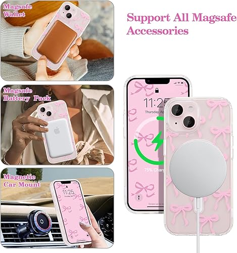 Miniatura 2 de UEEBAI - Funda magnética para iPhone 14 y 13, diseño de lazo, compatible con MagSafe, funda transparente delgada inalámbrica, antiamarilleo, a
