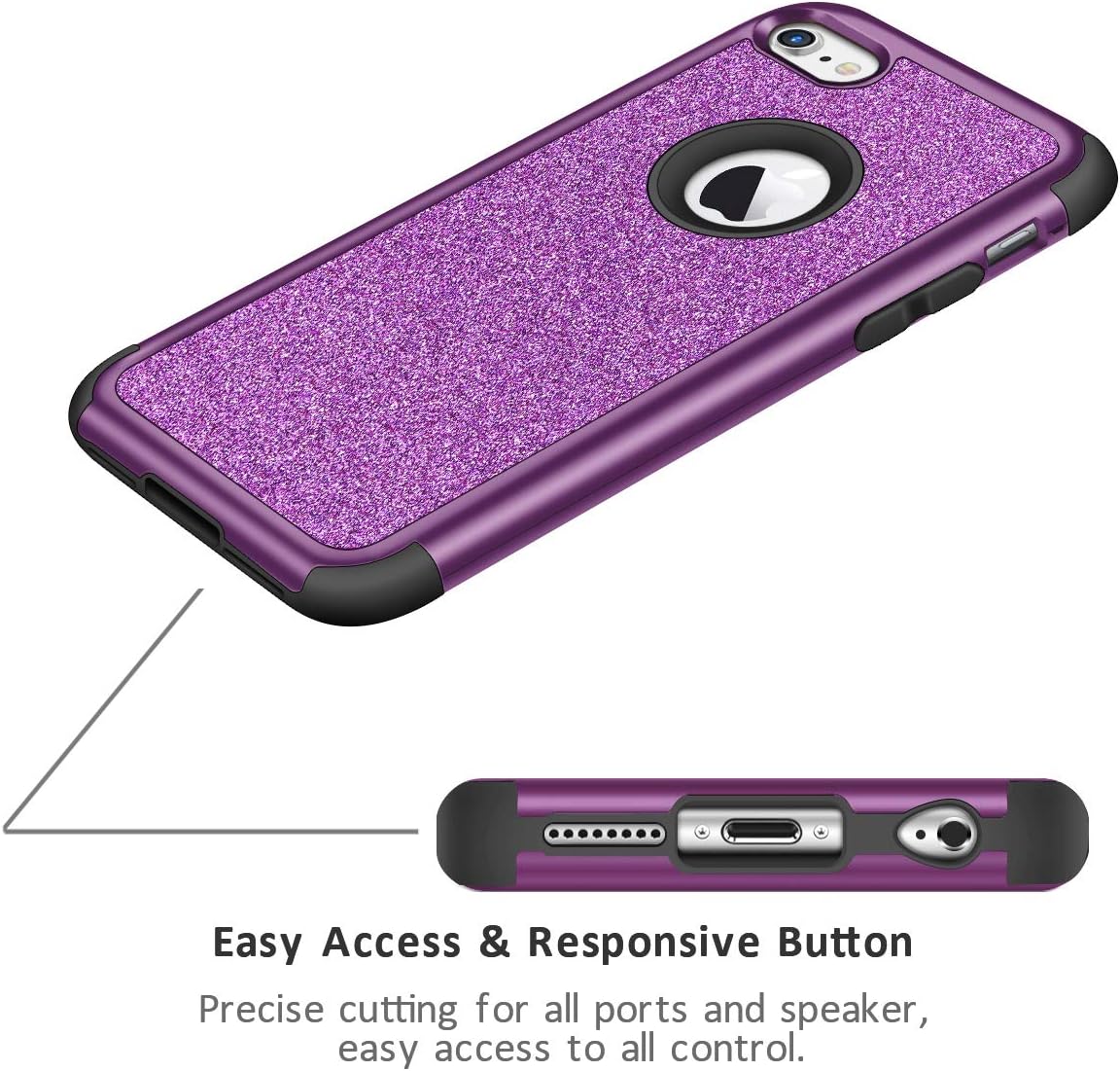 Vofolen Bling Cover for iPhone 6S Case iPhone 6 Case Glitter Bling Shiny Heavy Duty Protection Full-Body Protective Hard Shell Hybrid Silicone Rubber Armor with Front Bumper for iPhone 6 6S -Purple