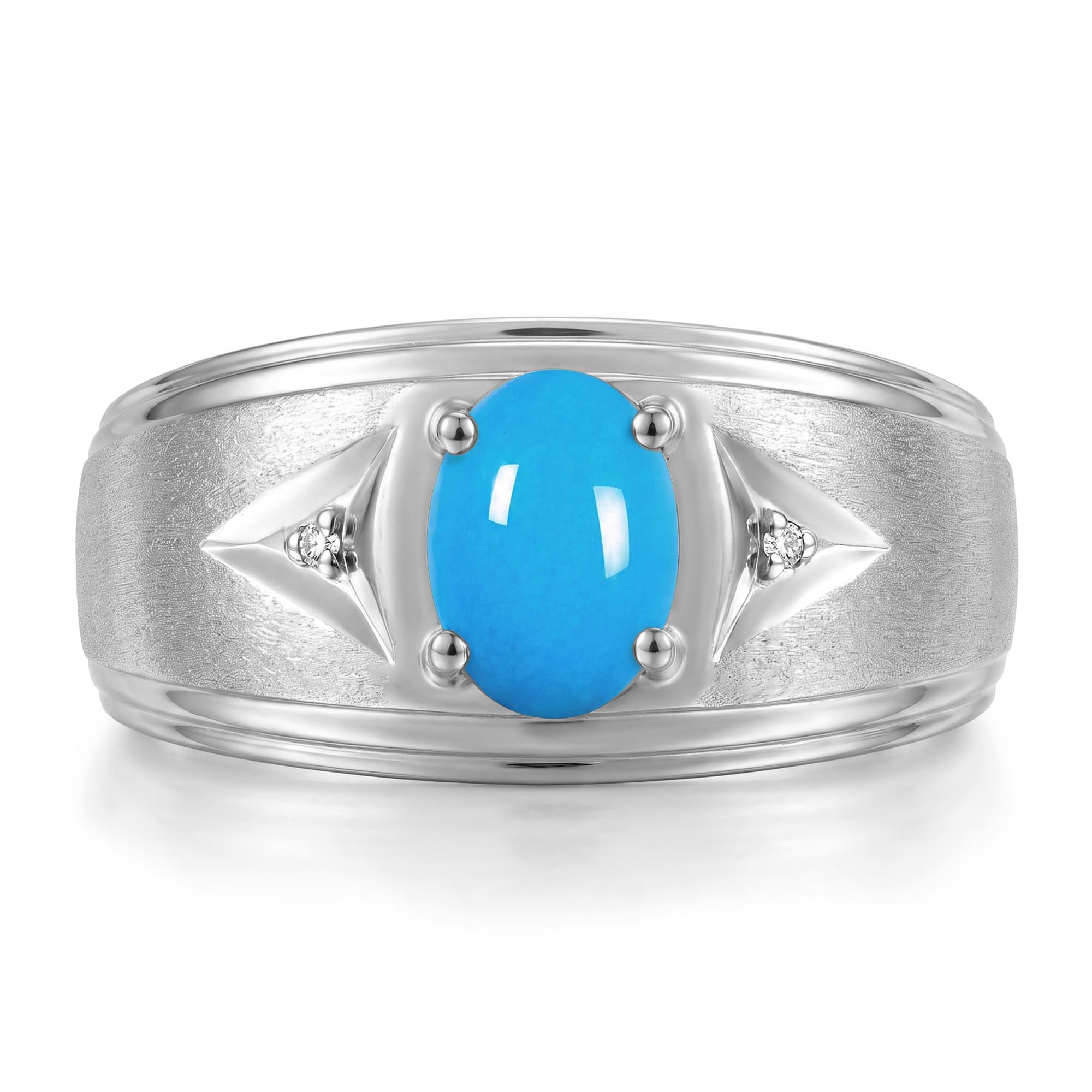 Rylos Men's Rings Classic Design 8X6MM Oval Gemstone &amp; Sparkling Diamond Ring - Color Stone Birthstone Rings for Men, Sterling Silver Rings in Sizes 8-13. Elevate Your Style with Timeless Elegance!