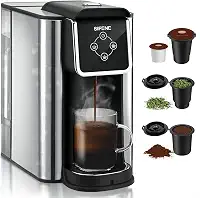 SIFENE Cafeteira de dose única, bebida rápida 3 em 1 para cápsulas de café, café moído e chá solto, tamanhos de xícara de 170 a 340 g, tanque de água removível de 1,5 l, 1150 W, compacto, preto