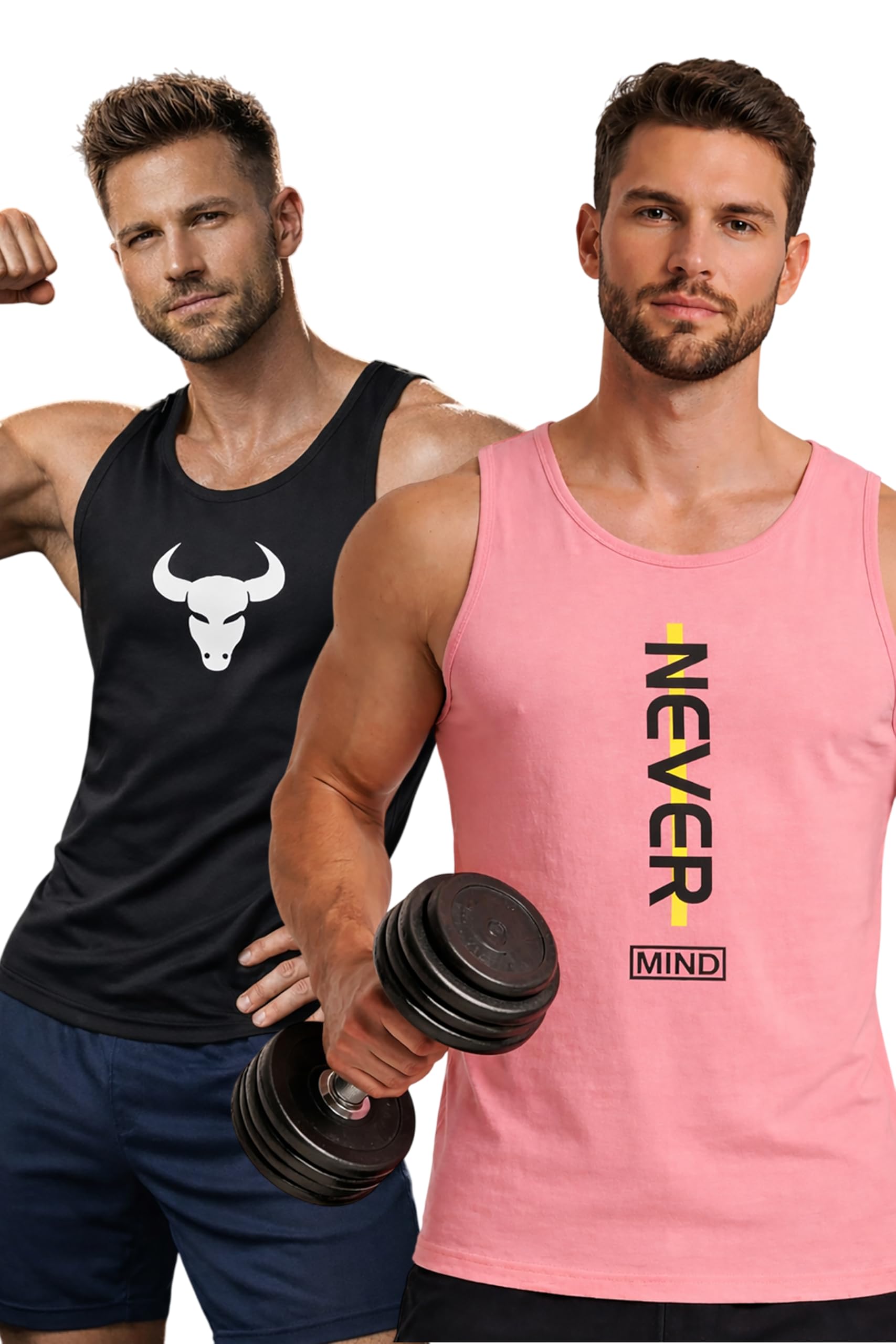 Polyester Letter Printed Vest for Men - Pack of 2 - Pink & Black | Round Neck | Sleeveless | Regular Fit | Summer & Gym Wear Tank Top for Men-image-30