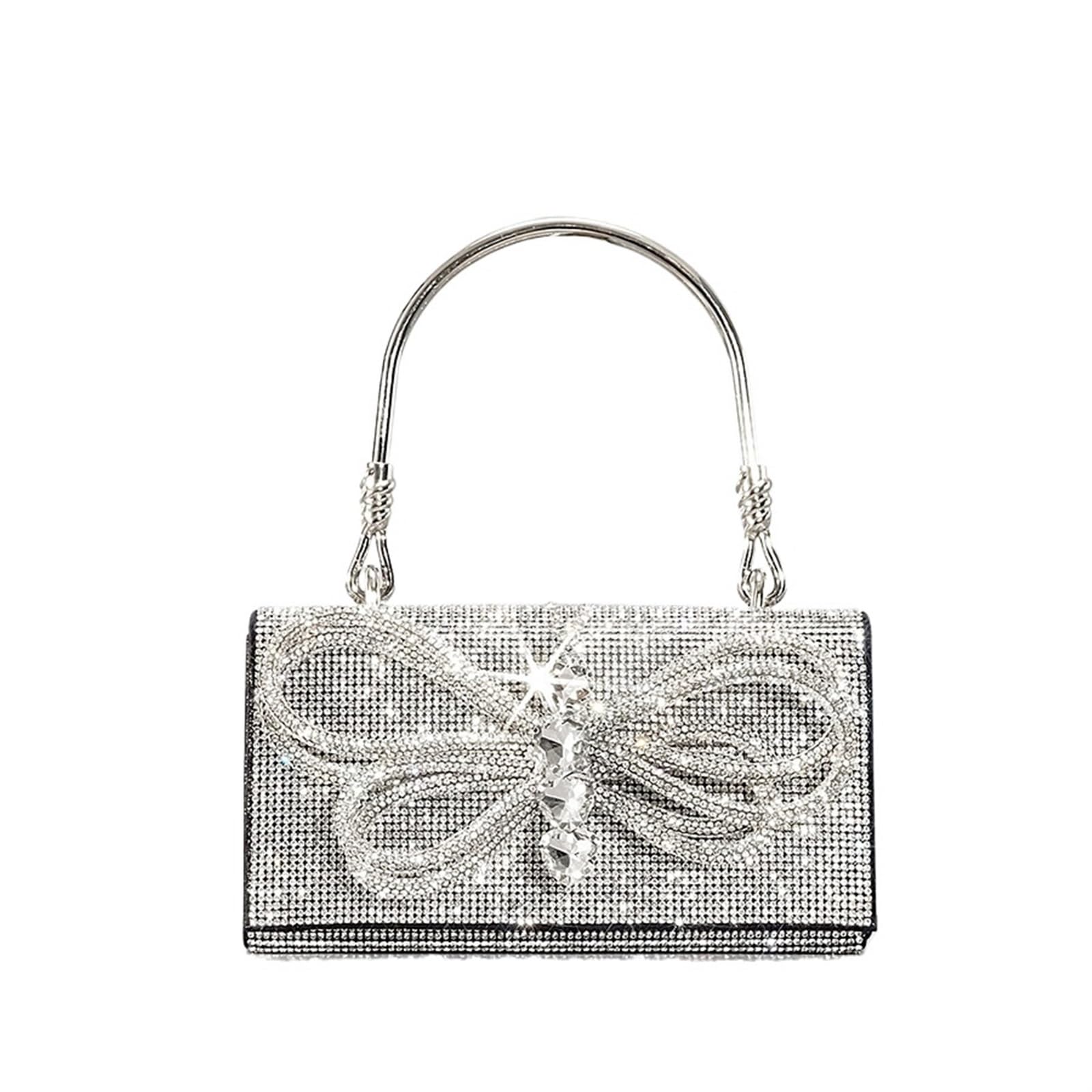 Bolsos Pedrería Mujer Bolso de noche con lazo diamantes a la moda, bolsos mujer cuentas imitación, bolso hombro tipo bandolera brillante, pequeños solapa