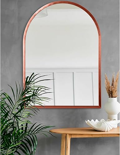 Miniatura 239 de Espejo de pared arqueado negro con marco de aleación de aluminio, espejo de baño de metal cepillado, espejo montado en la pared para sala de estar