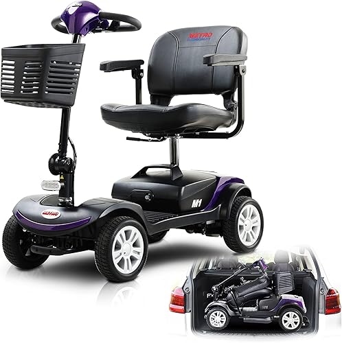 Patinete compacto de movilidad de viaje con luz delantera y trasera, plegable, eléctrica, para personas mayores, scooter de movilidad de 4 ruedas de