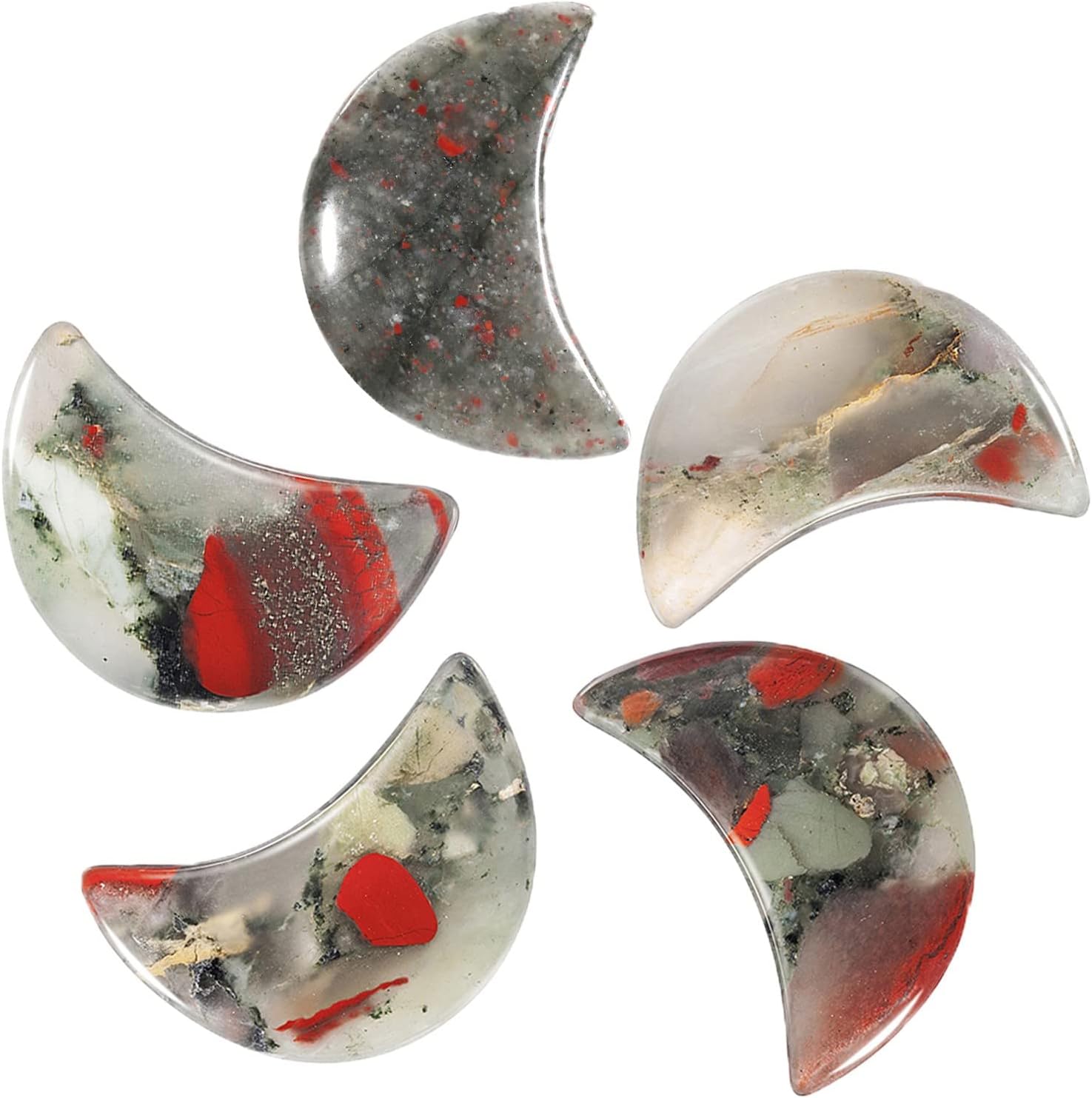 5 Pcs Cresent Moon Reiki Crystal Polished Palm Worry Stone for Chakra Balance, DIY Jewelry Making, Meditation, Blue Sand Stone