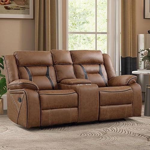 Faux Leather Manual Loveseat Recliner, 2 Seat Reclining Sofa Chair