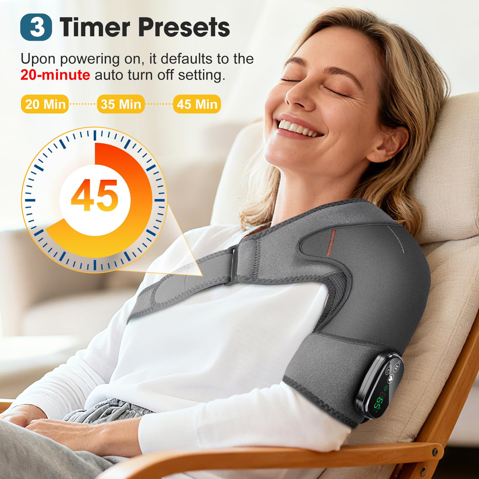 Kabellose Beheizte Schultermassageauflage, Tragbare Schulter-Heizbandage Mit Touchscreen-Steuerung, 5 Heizstufen, 5 Vibrationsmodi, Timer, 5000mAh Batterie Und 4 Motoren, Auf Linke/Rechte Schulter