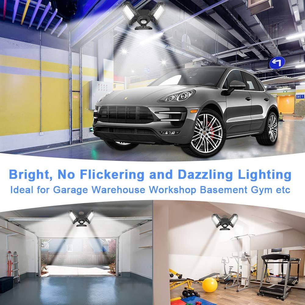 2 Pack 40W LED Garage Lights, Axcelight 4000LM 3 Multi-Position Panels Deformable Garage Ceiling Lighting, 6000K Daylight White with Wide Coverage Angle for Garage Warehouse Workshop Basement Gym Shop