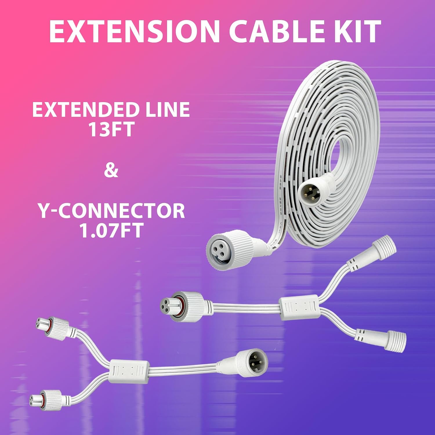 13FT Waterproof Extension Cable, 2 Y-Splitter Kit for Govee H705A H705B H705C H706A H706B H706C H705D H705E H705F,IP68 Permanent Lighting Extension Wire Patio Garden Roof Decorations