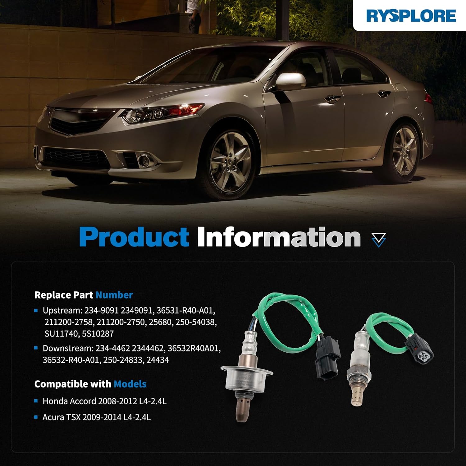 2Pcs o2 Sensor, Upstream Downstream Oxygen Sensor Compatible with 2008-2012 Honda Accord, 2009-2014 Acura TSX 2.4L #OE 234-9091, 234-4462