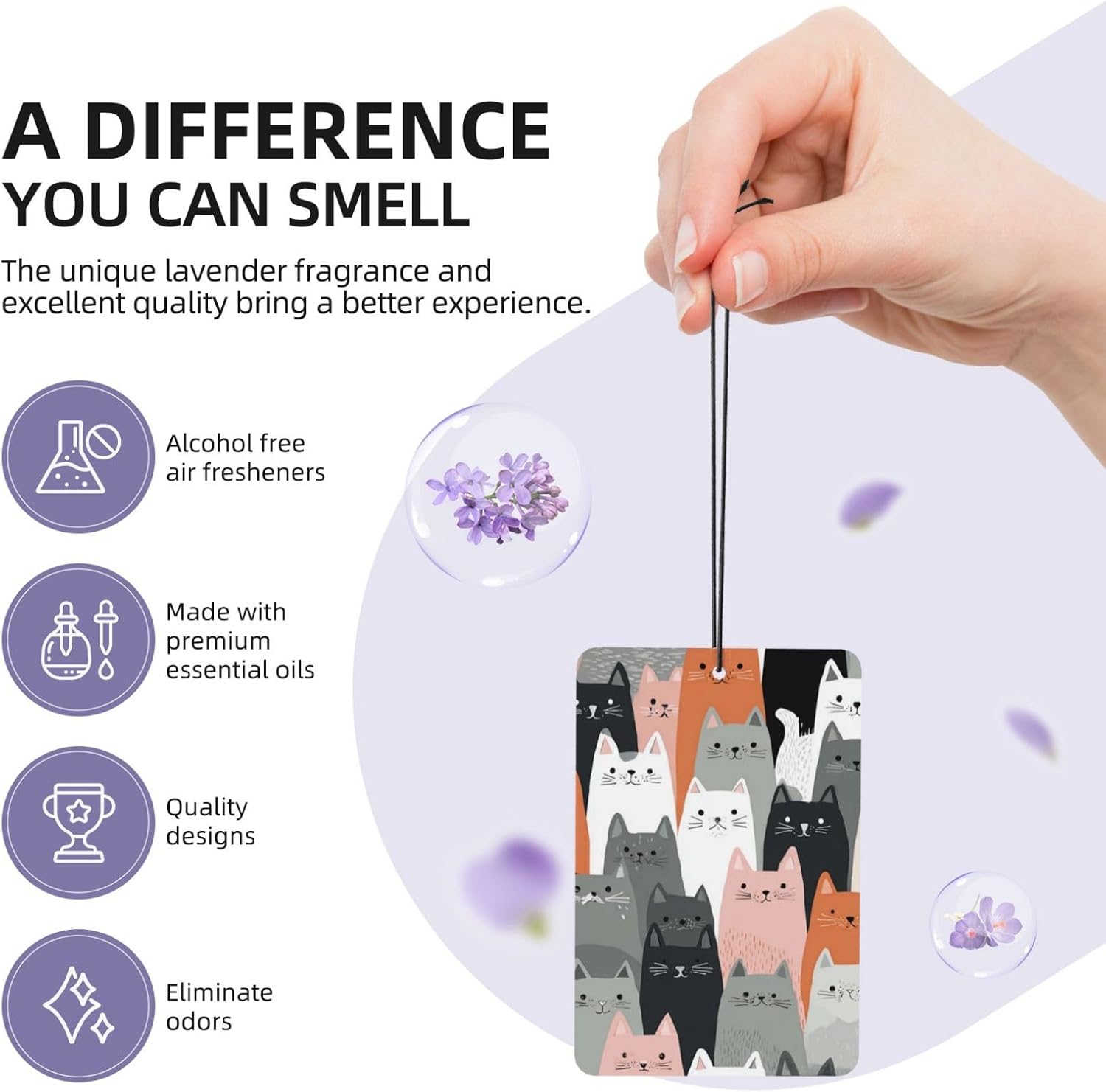 Car Air Freshener 24 PCS Cute Funny Grey Cats Pattern Hanging Car Air Fresheners Auto Interior Decor Card Freshener Strong Scented Card Lavender Cars Scents for Office Bedroom Close Drawer Rectangle
