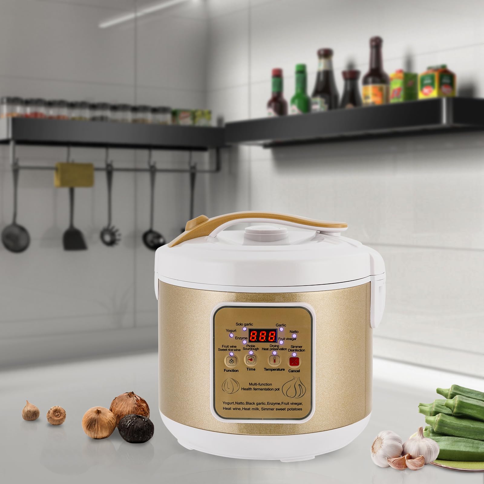 Fermentatore per Aglio Nero, 6L, Automatico, Intelligente, con 3 Livelli di Supporto per Aglio, Regolazione Precisa di Tempo e Temperatura, per Aglio Nero, Yogurt, Riso Dolce
