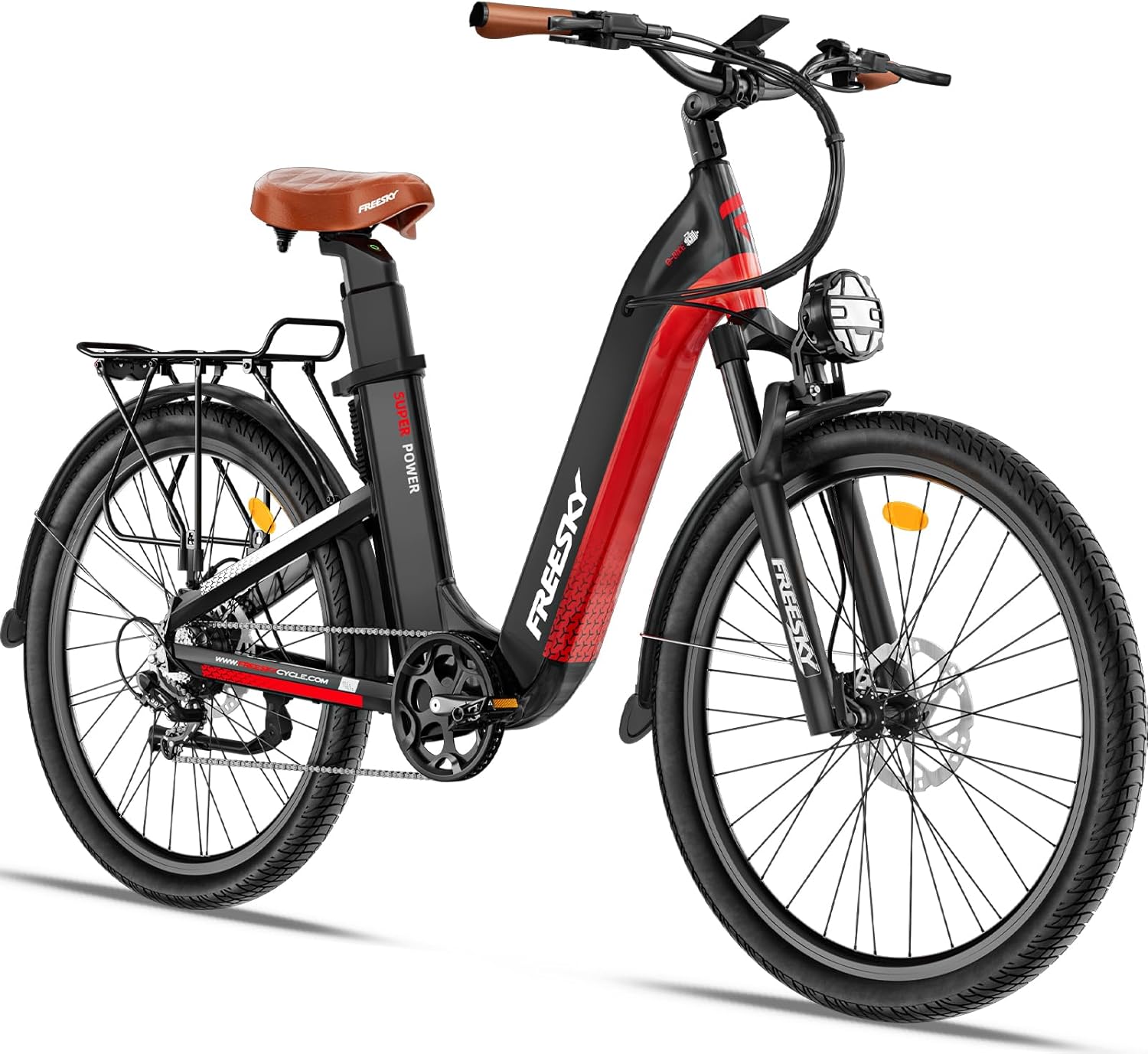 FREESKY NOVA Electric Bike, Dual Samsung Cells Battery 48V 30A, 120Miles Range, Lightweight Step-Thru ebike for Adults with BAFANG Motor 28MPH, Torque Sensor smooth speed up, Full Suspension Commuting