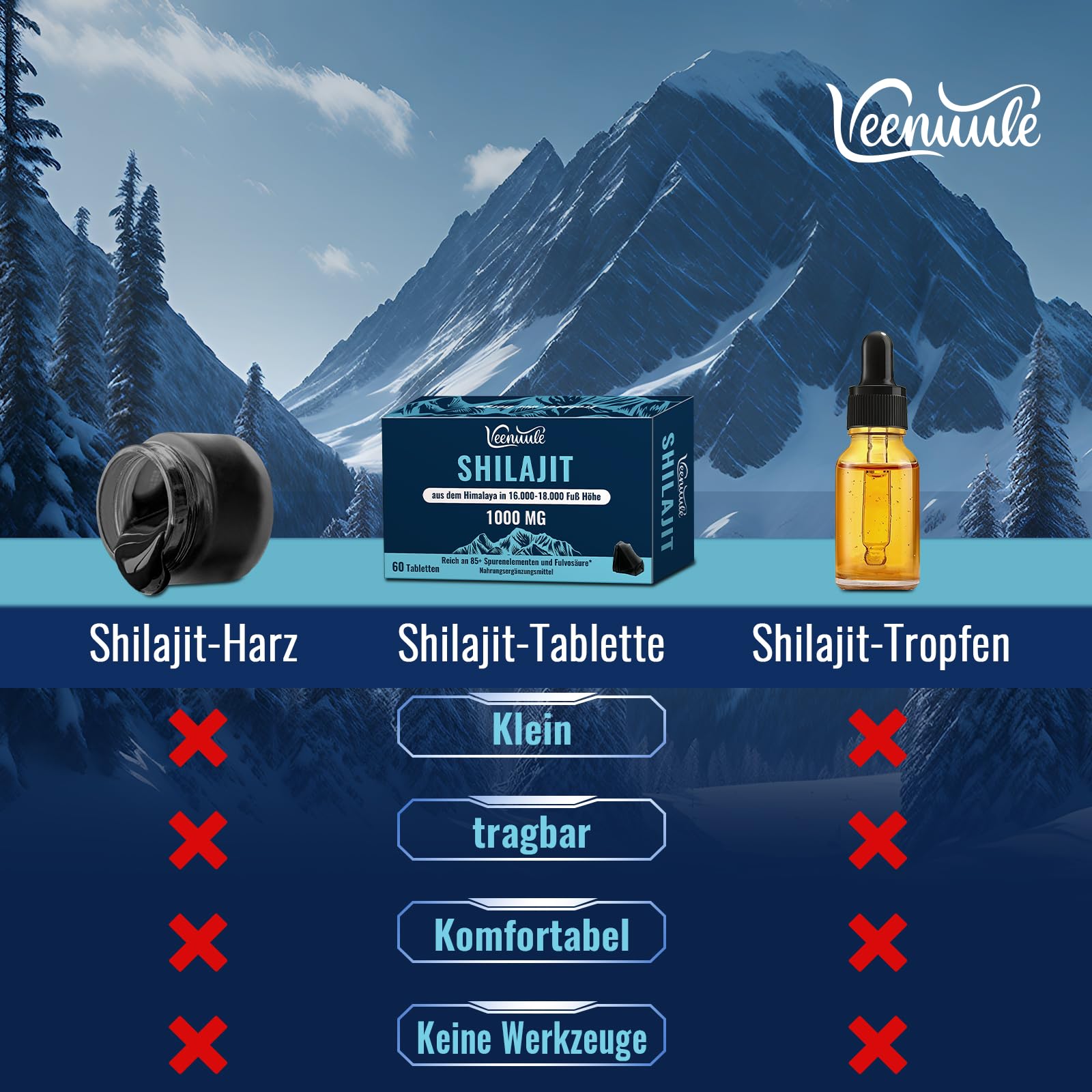 Shilajit Tabletten 30.000 mg Hochdosiert, 100 % Reines – Original Himalaya Shilajit, Reich an Fulvinsäure & 85+ Spurenelementen (60 stück (2er Pack))