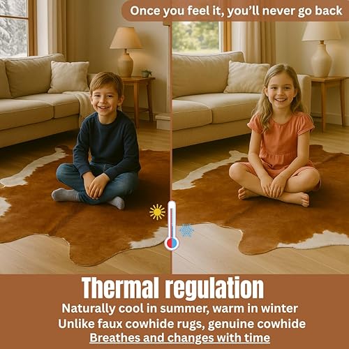 Miniatura 5 de rodeo Hereford - Alfombra de piel de vaca auténtica, grande para sala de estar y dormitorio, alfombras occidentales para un ambiente natural de